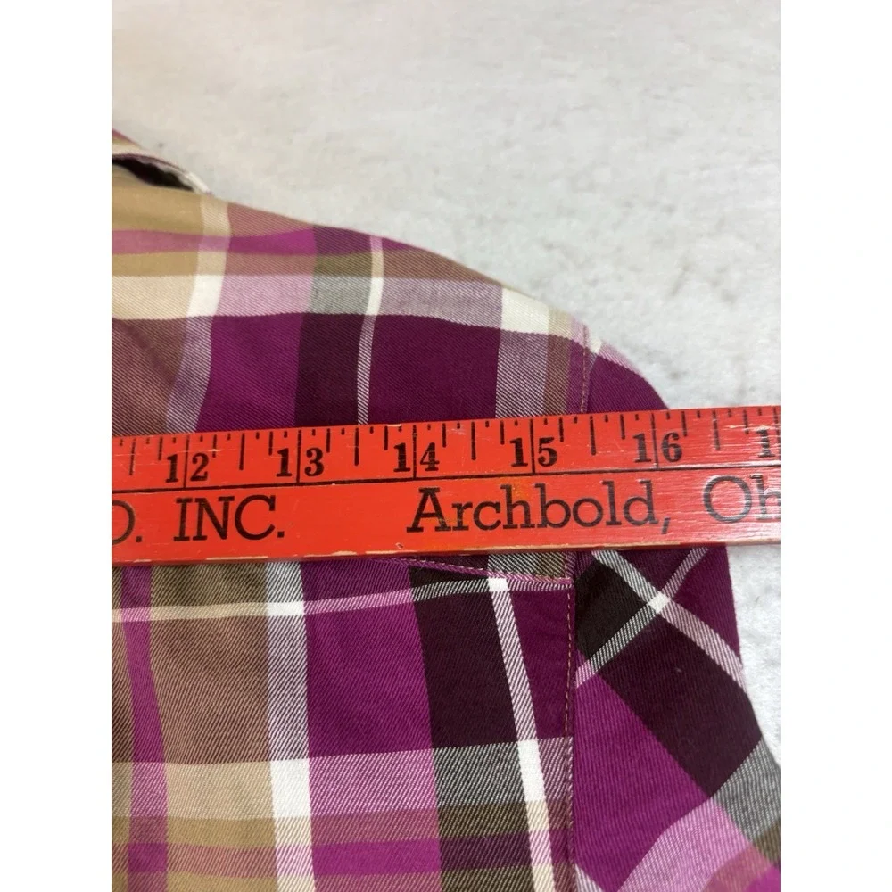 Jones New York Sport Button Front Women's M Magenta Plaid Flannel Shirt L/SL